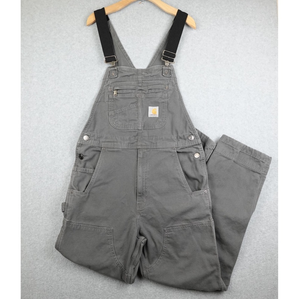 Carhartt Overalls Mens 32x32 Gray Relaxed Canvas Bib Double Knee OR2987-M